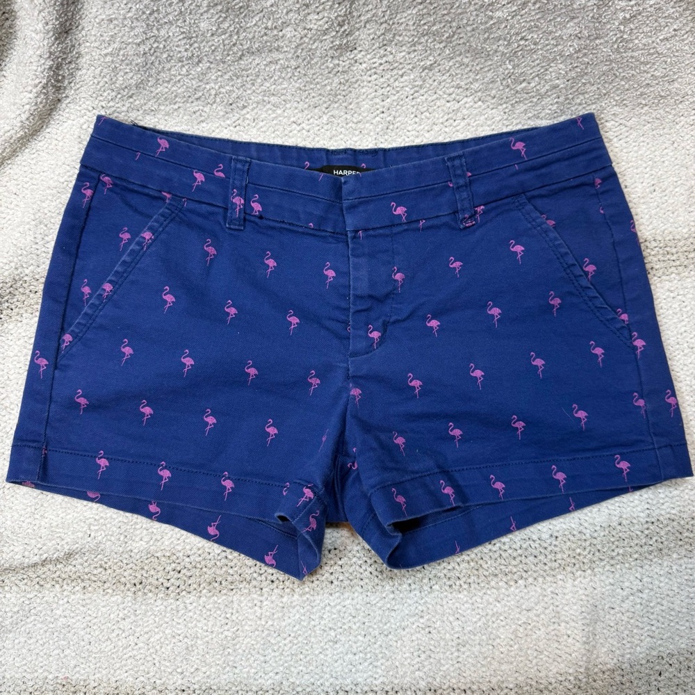 Harper Blue Shorts with Pink Flamingo Pattern. Size small.